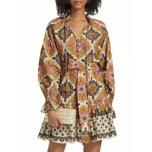 Cara Cara 100% Cotton Orange Brown Poppy Floral Mini Dress Size Medium